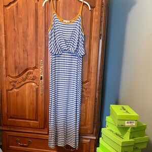 Hem & Thread Blue and White Striped Maxi Dress